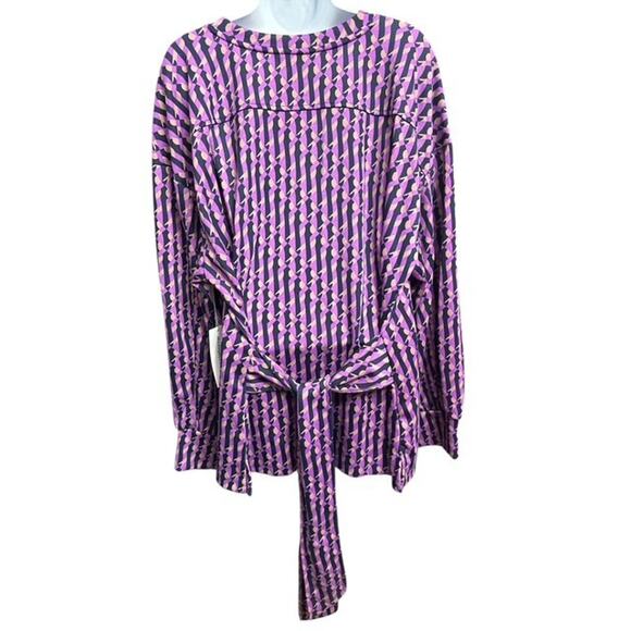 Liz Claiborne 2X Top Purple Violet Geometric Heavy Knit V-Neck Belt Long Sleeve - Picture 5 of 6